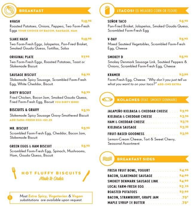 Carta de Slake Café