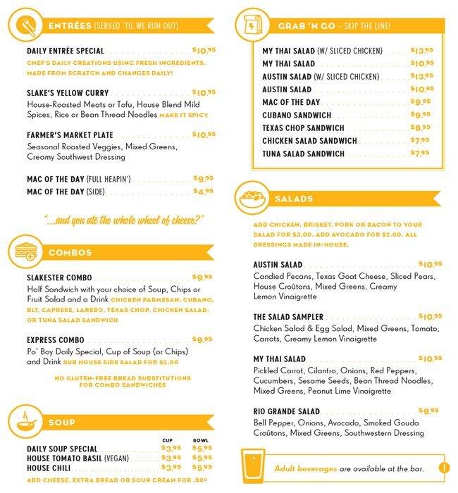 Carta de Slake Café