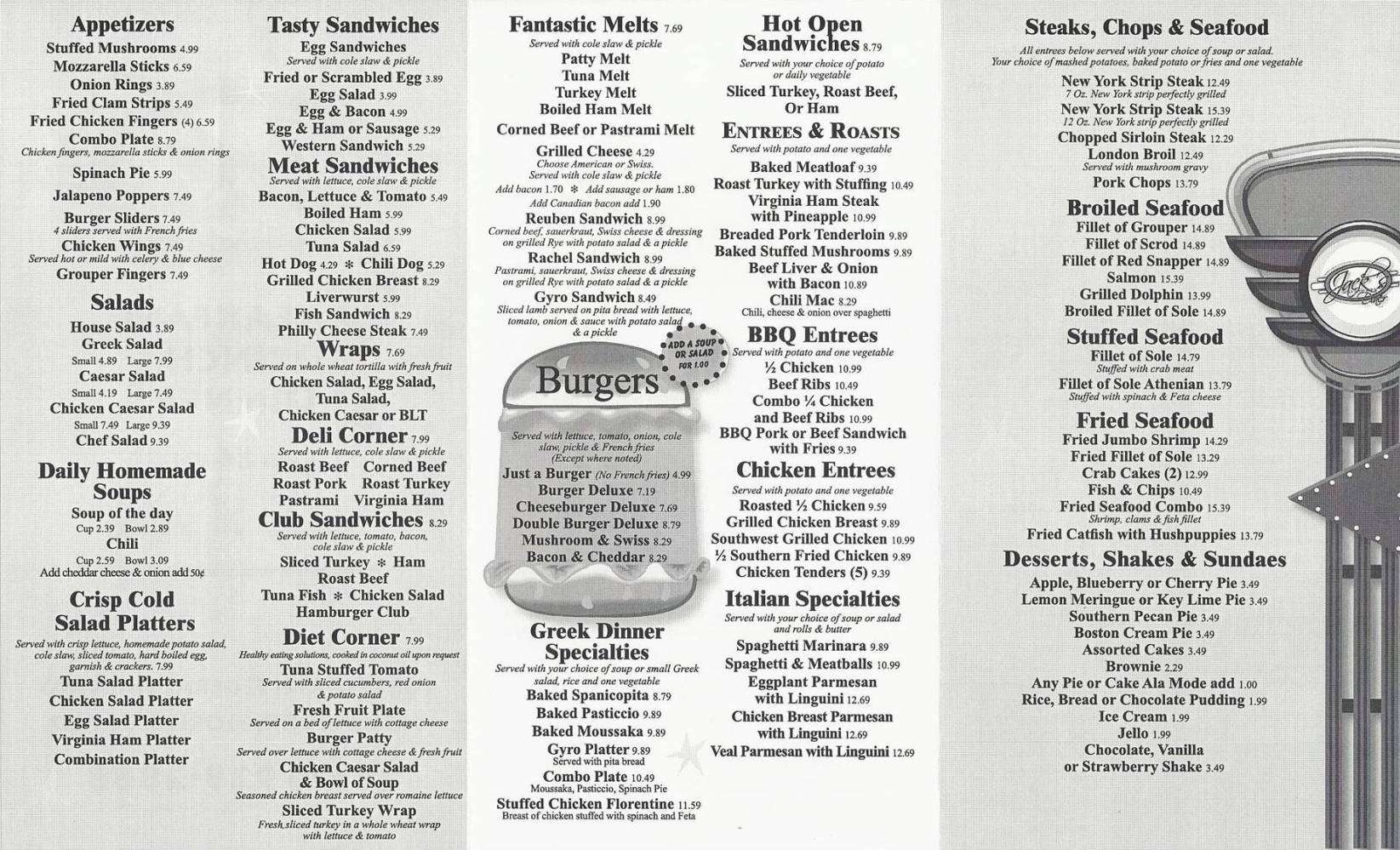 Jack's Hollywood Diner menu Urbanspoon/Zomato