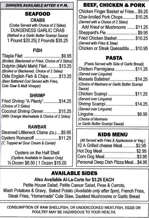 Anglesea Pub Menu Specials