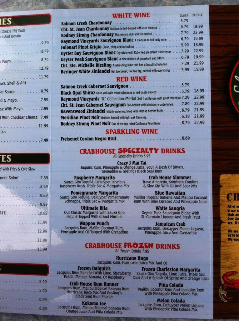 Menu at Charleston Crab House restaurant, Charleston, 41 S Market St