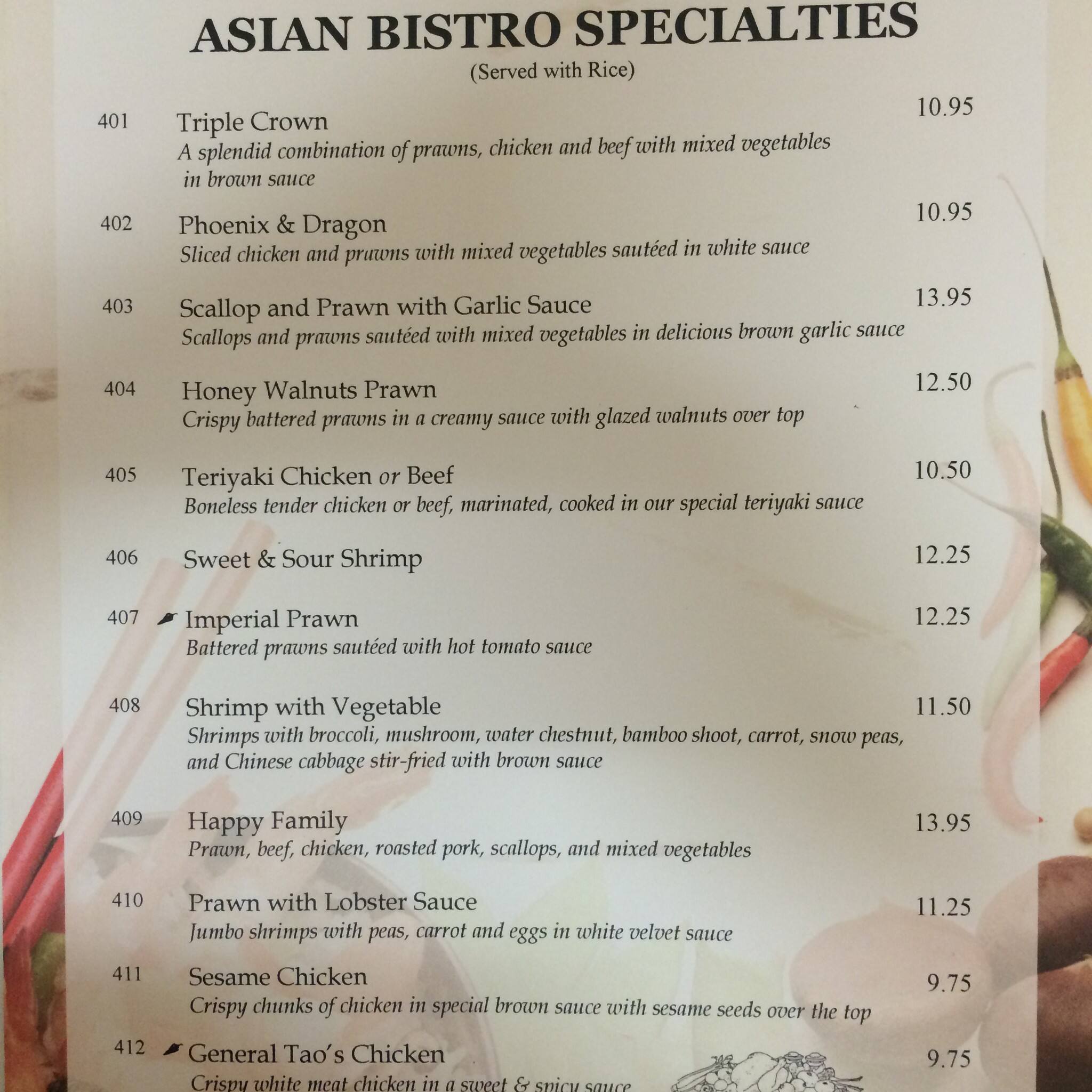 Menu At Asian Bistro Restaurant Ferndale La Bounty Dr