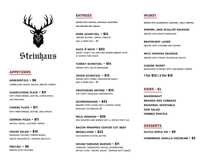 Das Steinhaus Menu, Menu for Das Steinhaus, Marquette, Marquette