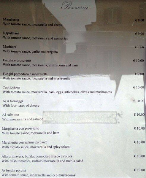 Menu di Galleria Sciarra 