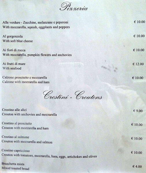 Menu di Galleria Sciarra 