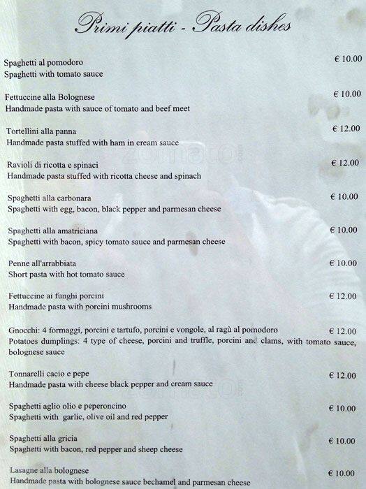 Menu di Galleria Sciarra 