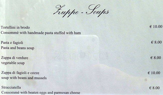 Menu di Galleria Sciarra 