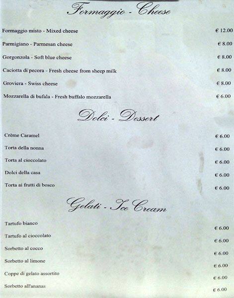 Menu di Galleria Sciarra 
