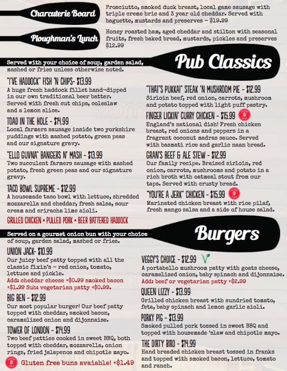 Menu at Canoe & Paddle pub & bar, Lakefield