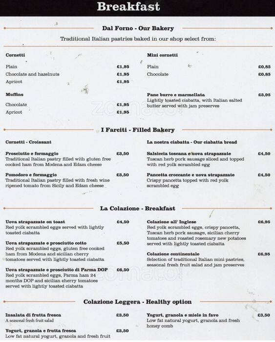 La Piccola Deli a London Foto del Menu con Prezzi Zomato UK