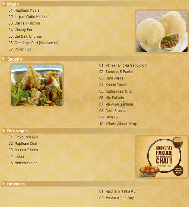 Rajdhani Thali Restaurant Menu Zomato