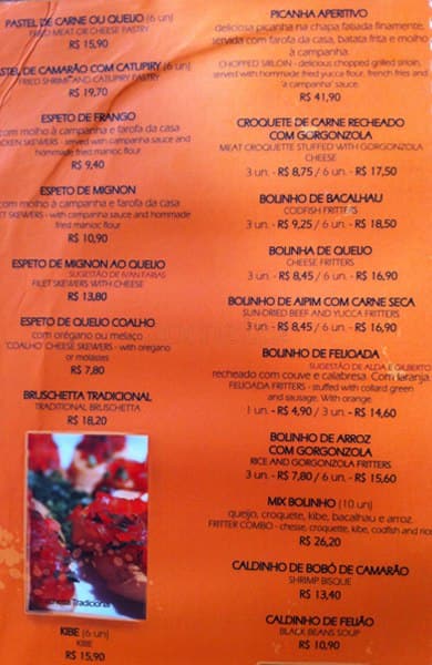 Barthodomeu cardápio