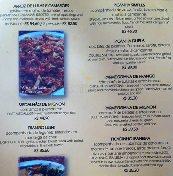 Barthodomeu cardápio