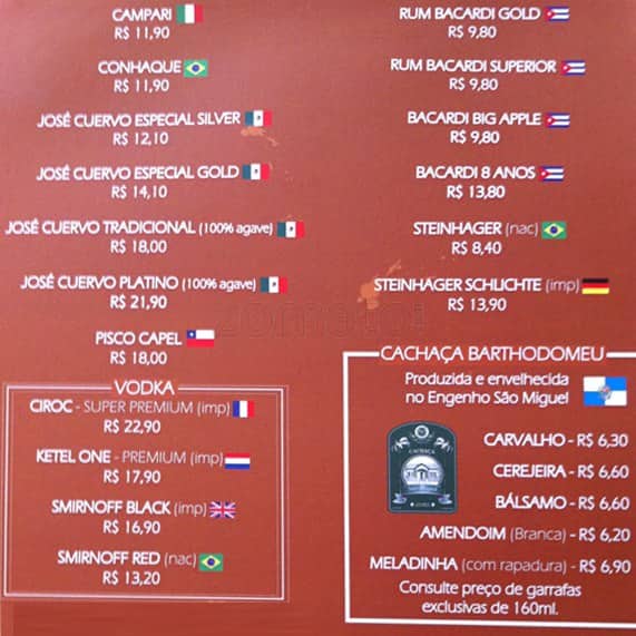 Barthodomeu cardápio