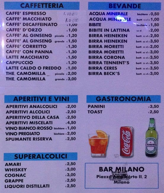 Menu di CAFFÉ MILANO 