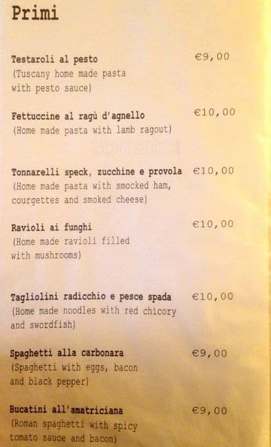 Menu di La Cicala E La Formica 