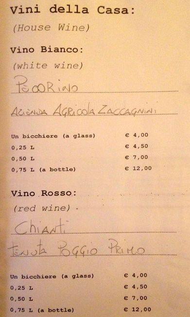 Menu di La Cicala E La Formica 