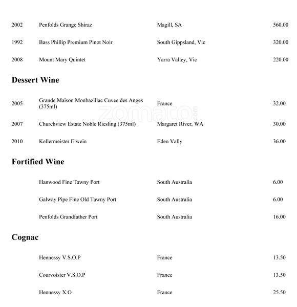 Menu at Tea House restaurant, Camberwell