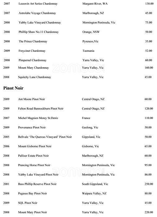 Menu at Tea House restaurant, Camberwell