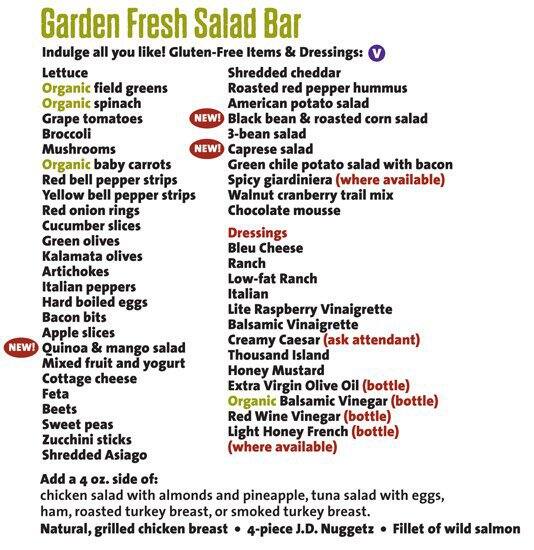 Menu at Jason's Deli restaurant, Arlington, 780 W Road to Six Flags St