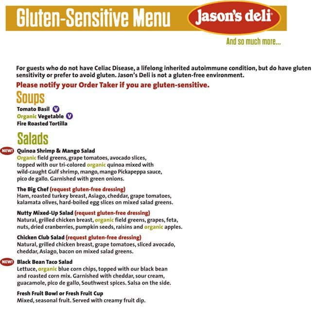 Menu at Jason's Deli restaurant, Arlington, 780 W Road to Six Flags St