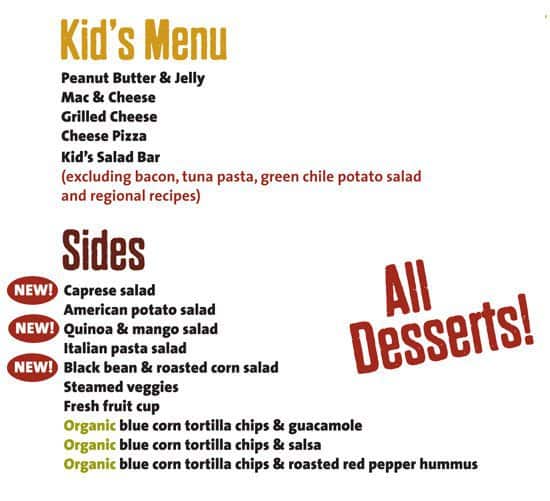 Menu at Jason's Deli restaurant, Arlington, 780 W Road to Six Flags St