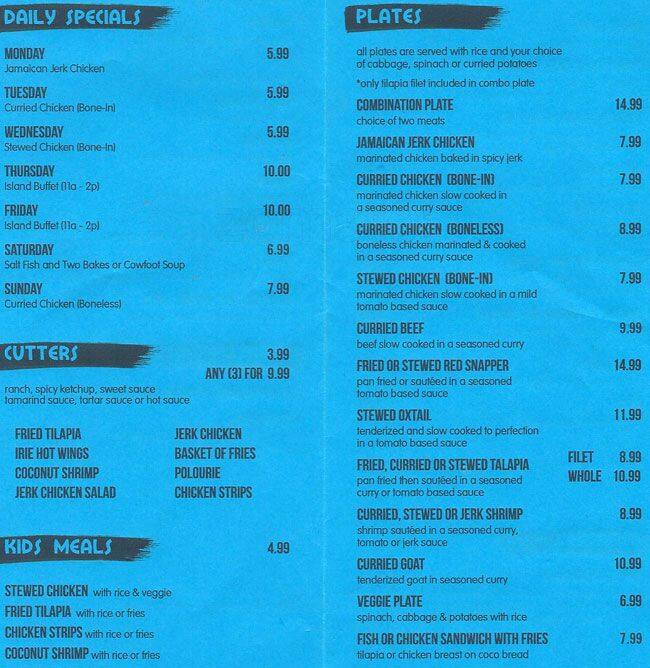 Taste of the Islands Menu, Menu podniku Taste of the Islands, East