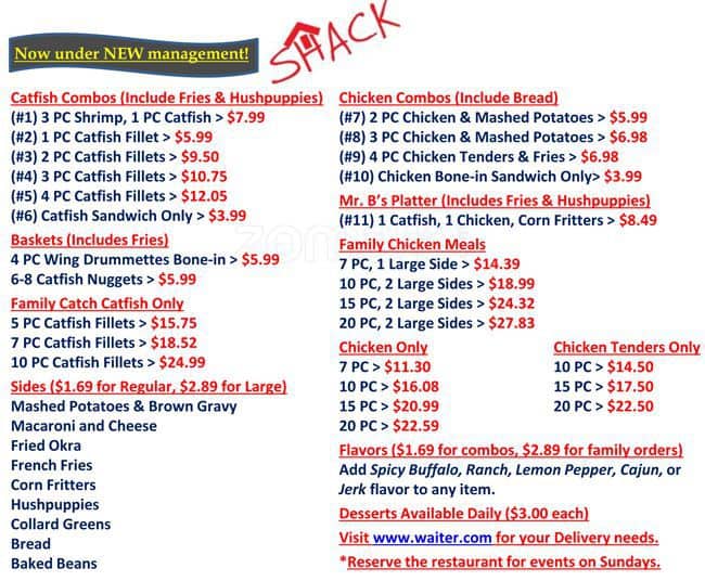 Lee's Catfish & Chicken Shack Menu Urbanspoon/Zomato