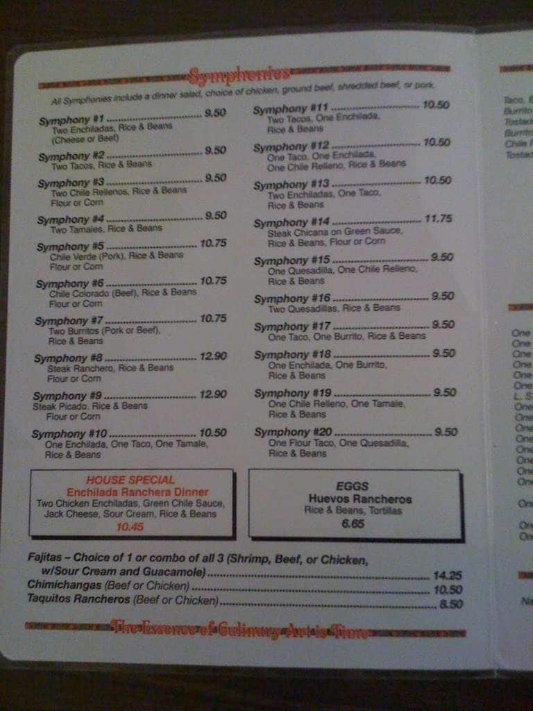 Menu at Casa Vieja restaurant, Oroville