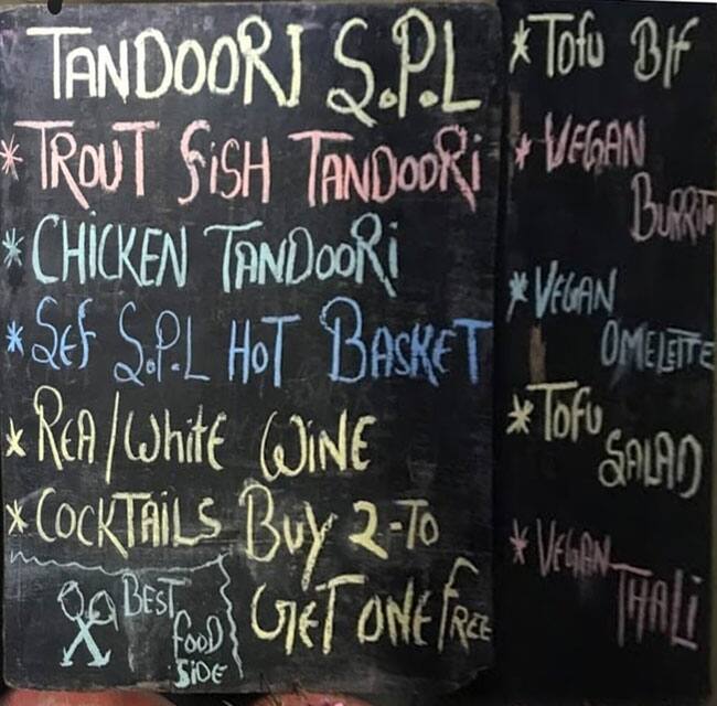 Menu at NonStop Cafe, Manali