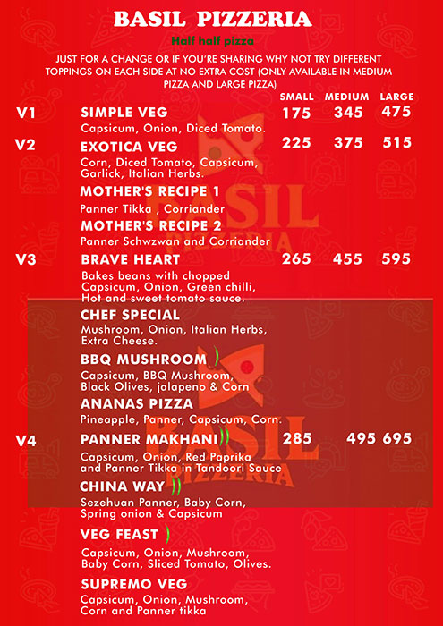 Menu of Basil Pizzeria Labbipet Vijayawada