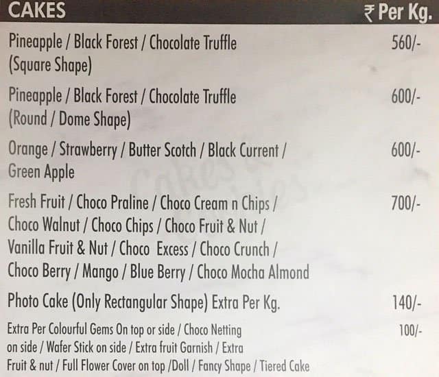 Menu for THE BAKERY