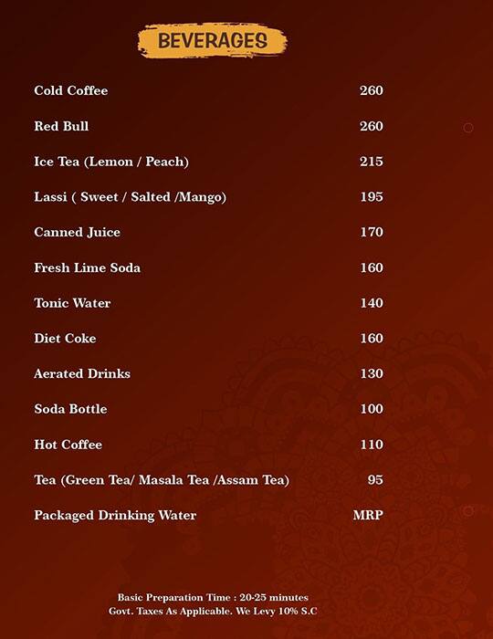 Menu of Stellar Binge, Sector 62, Noida