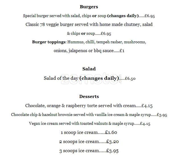 Menu at The 78 pub & bar, Glasgow