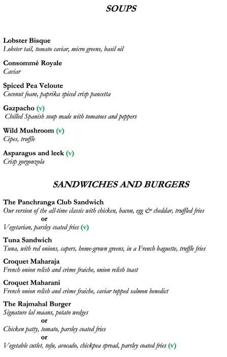 The Colonnade - Rajmahal Palace RAAS menu