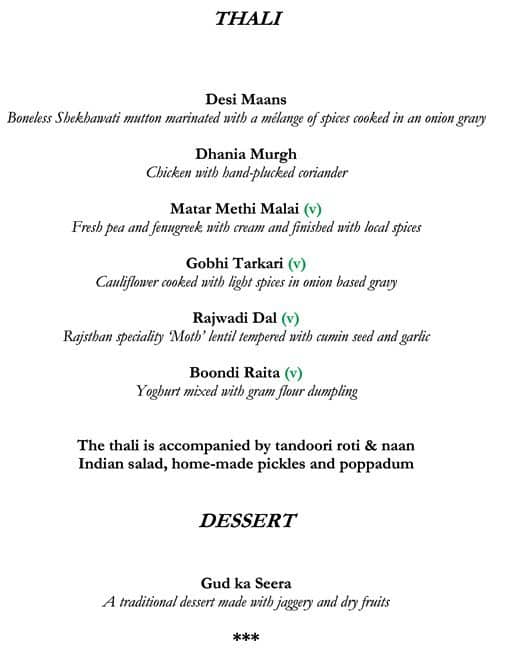 The Colonnade - Rajmahal Palace RAAS menu