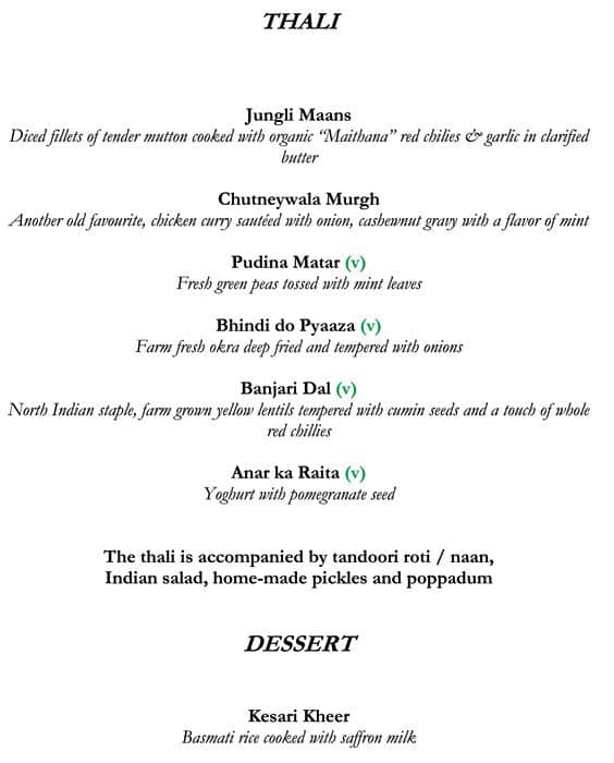 The Colonnade - Rajmahal Palace RAAS menu