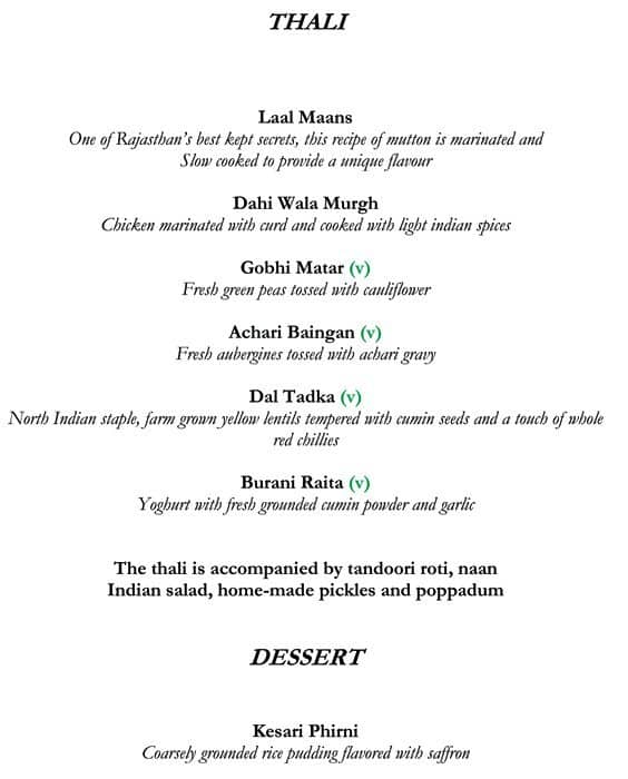 The Colonnade - Rajmahal Palace RAAS menu