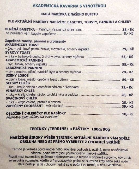 Akademická kavárna s vinotékou Menu Lunchtime/Zomato