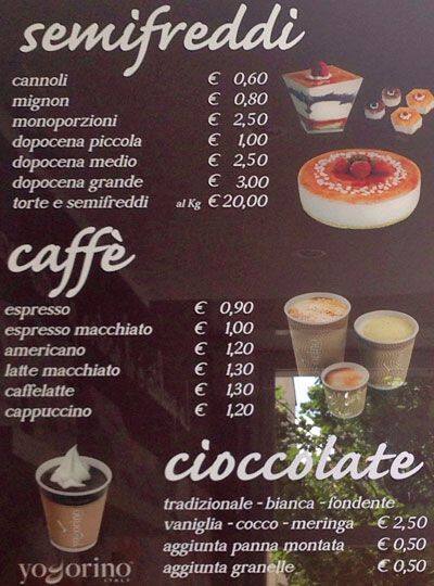 Menu di Yogorino 