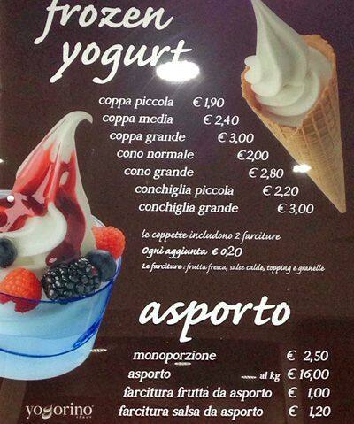 Menu di Yogorino 