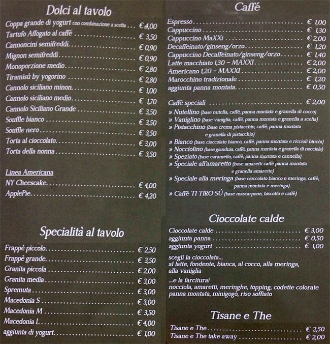 Menu di Yogorino 