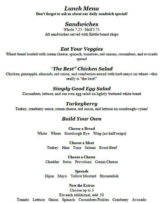 Menu at Cafe Rosemary, Vancouver