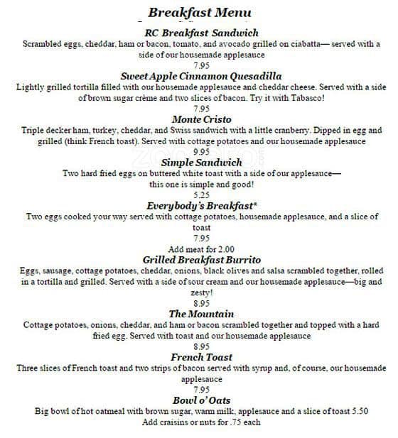 Menu at Cafe Rosemary, Vancouver