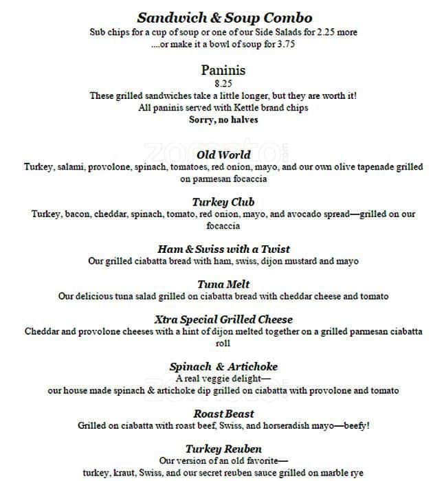 Menu at Cafe Rosemary, Vancouver