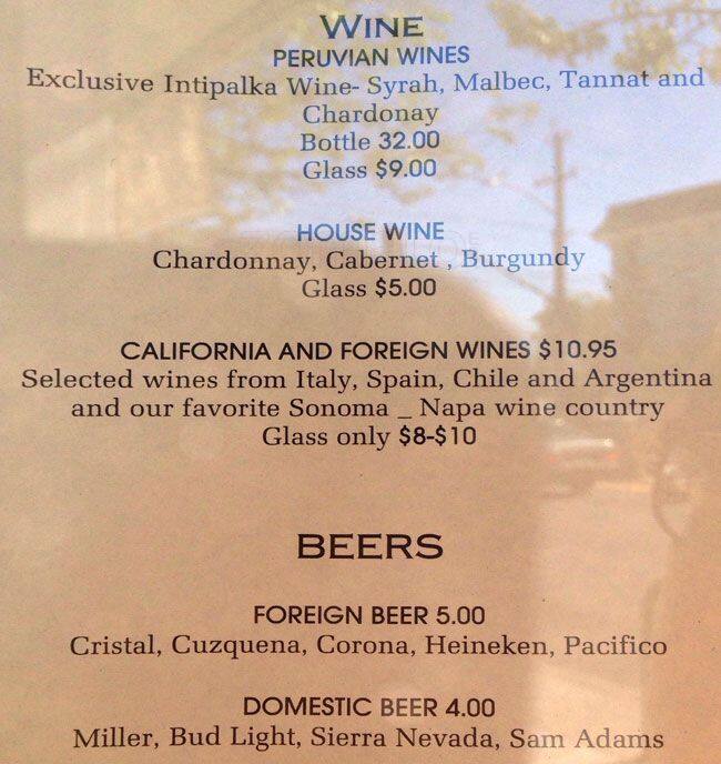Chicha menu