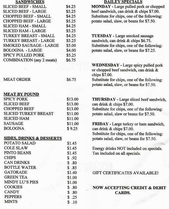 Menu at Bailey's BBQ, Fort Worth