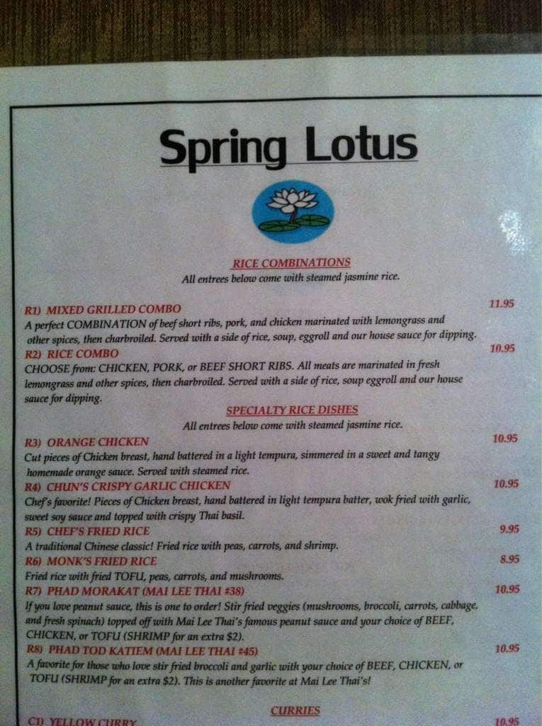 Menu at Spring Lotus Restaurant, Wenatchee