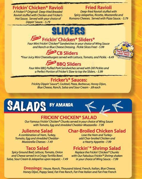 Frickers Menu Menu For Frickers Miamisburg Dayton