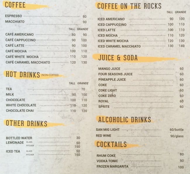 Menu at Ondo Espresso cafe, Cebu City